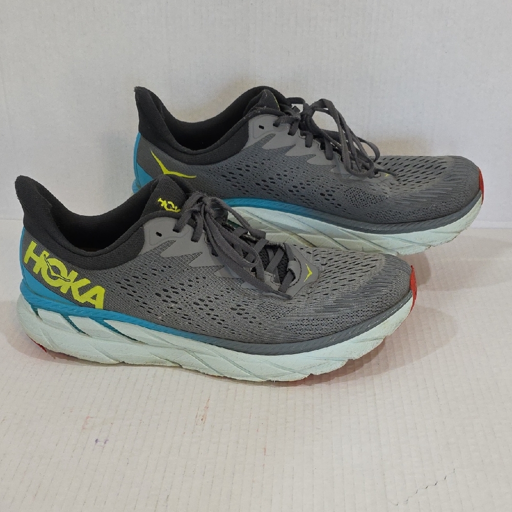Hoka Clifton 7 Men's Gray and Blue Athletic Shoes Size 12